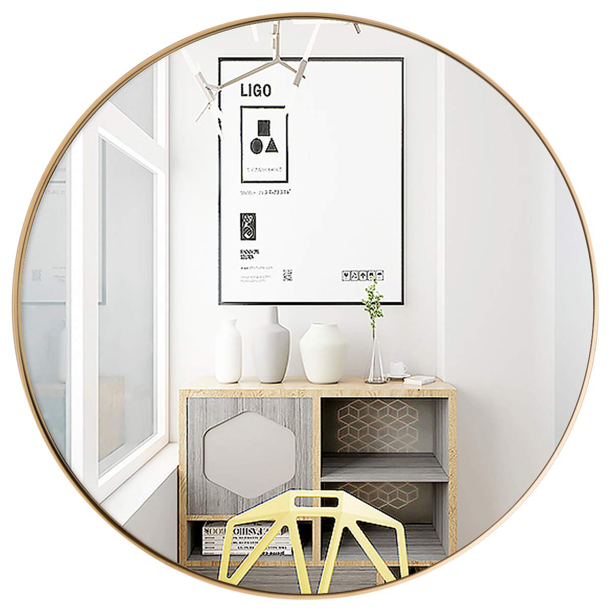 Miroir mural rond, miroir rond de salle de bain de 27,5 pouces
